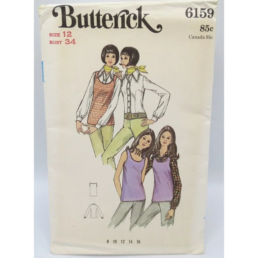 Butterick 6159 Misses' Blouse & Top Size 12 Bust 34 Vintage 70s
